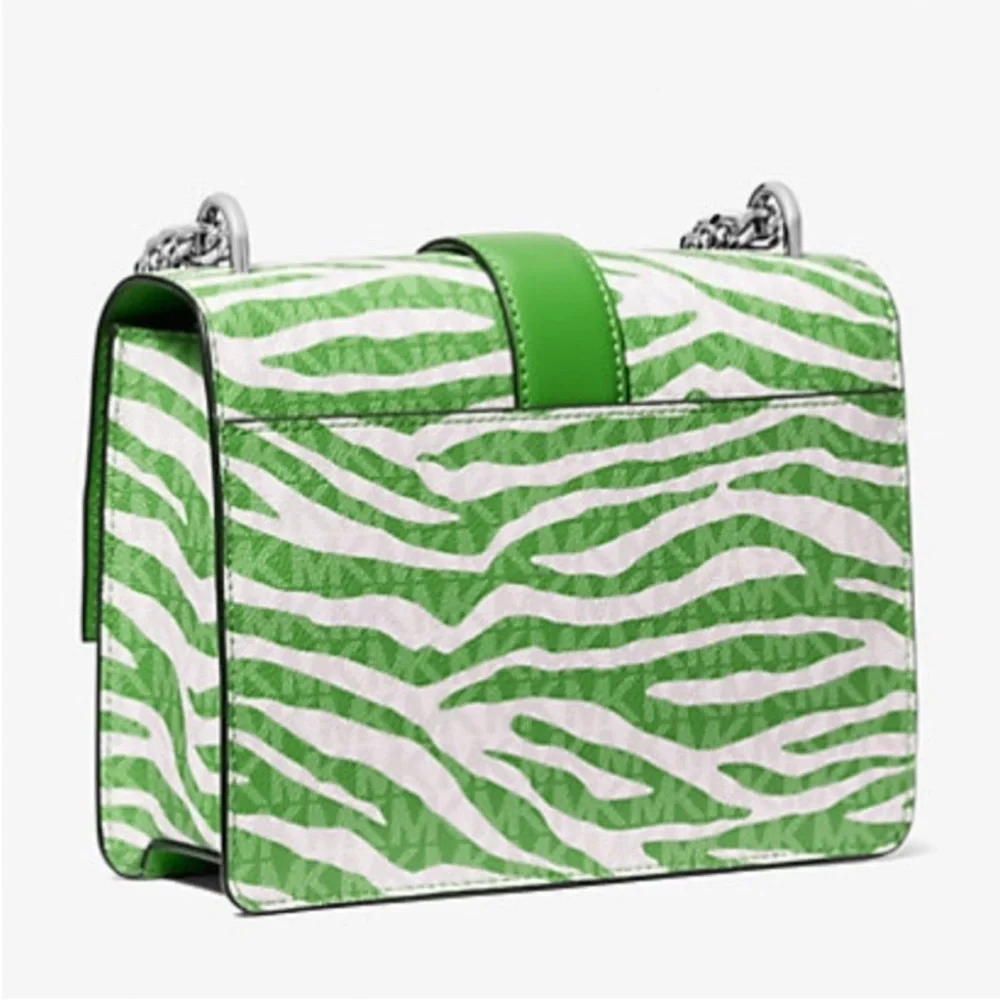 Michael Kors Green Zebra Crossbody Bag with Silver Chain
